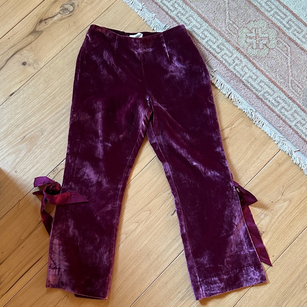 Cinq a Sept Velvet Bottoms, fuchsia velvet with bows